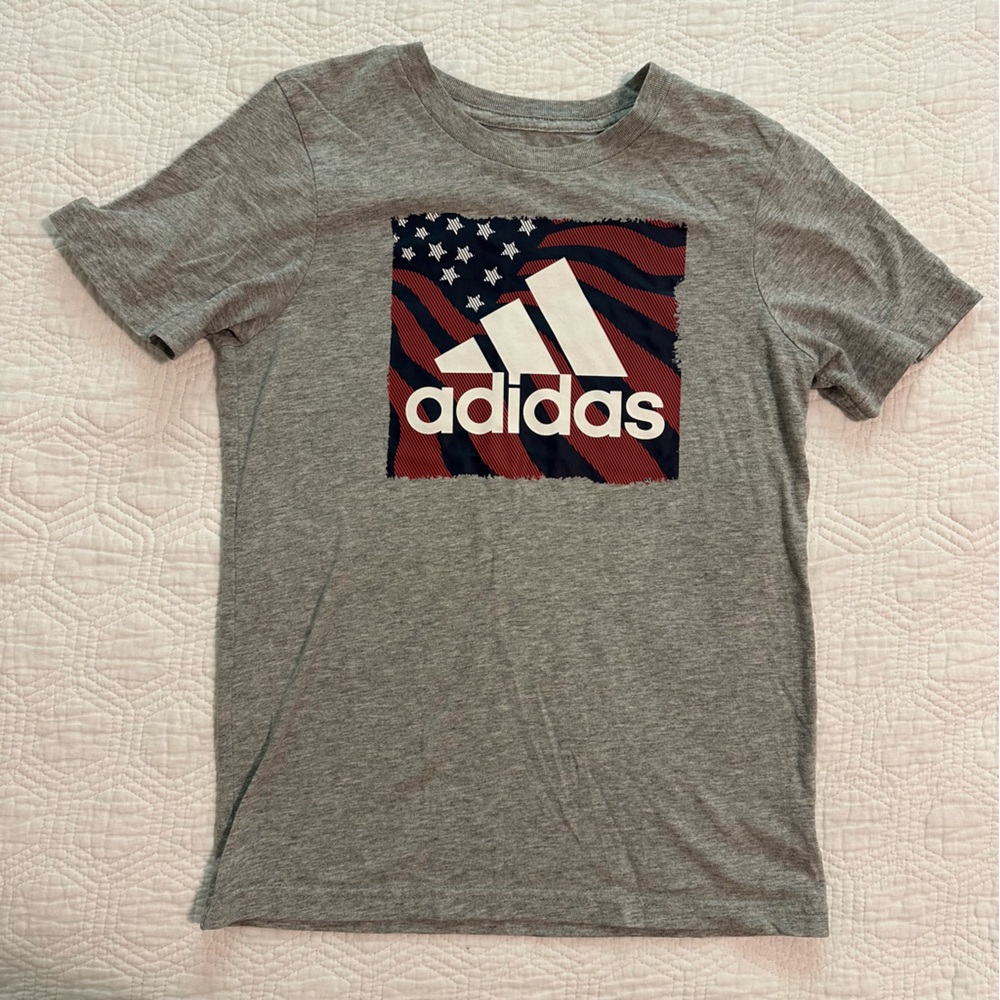 Adidas Kids Gray Tee with Flag Graphic